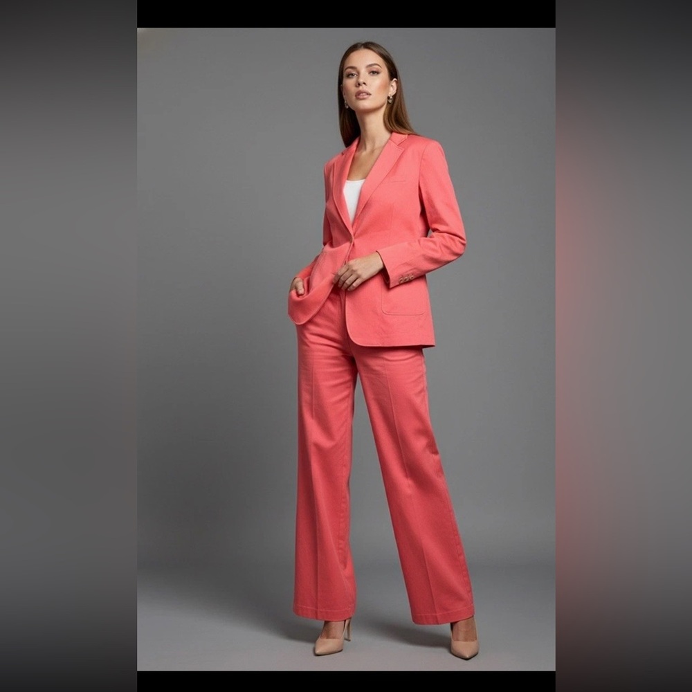 J Mclaughlin‎ Womens Linen Blend Suit Blazer Jacket Trouser Pants Coral 14